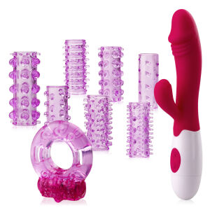 Páros szett - vibrátor, 7 db péniszhüvely, vibrációs gyűrű - 73085631