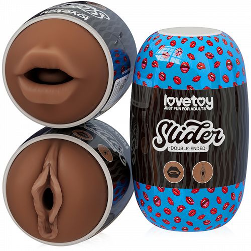 Kétoldalas maszturbátor férfiaknak barna hüvely és ajkak - 73146932