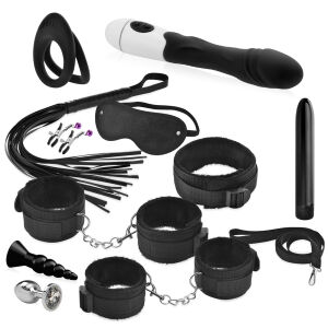 BDSM készlet pároknak - 2 vibrátor, 2 anál dugó, gyűrű, bilincs - 71453021