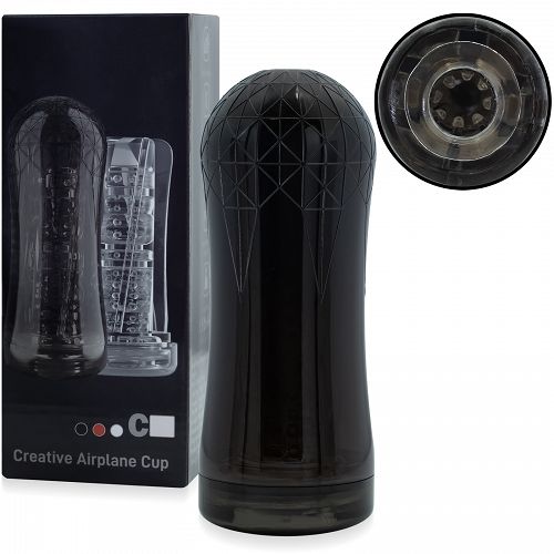 Mesterséges zselés hüvely fekete tubusban, belseje kiemelkedésekkel - 72738661