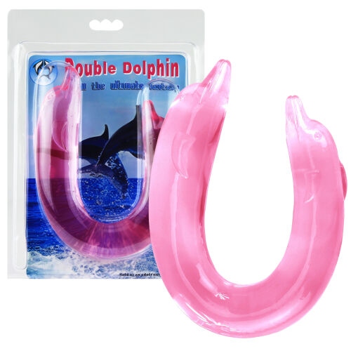 Kettős rózsaszínű sima delfin dildó pároknak 30 cm - 76417885