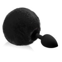 Fekete szilikon anális dugó bolyhos pomponnal, anal plug, 12 cm - 76666321 - 2