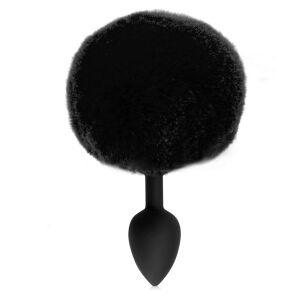 Fekete szilikon anális dugó bolyhos pomponnal, anal plug, 12 cm - 76666321