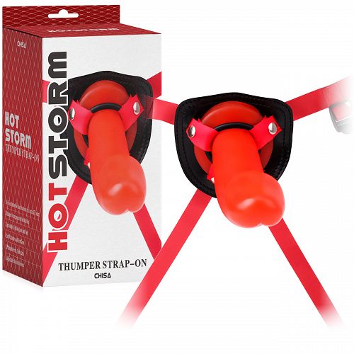 Pántos szexjáték piros, valósághű dildóval 21 cm BDSM LGBT - 71857435