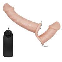 Testszínű kétoldalas vibrációs strap-on két pénisszel 10 cm + 18 cm - 70636320 - 4