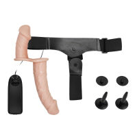 Testszínű kétoldalas vibrációs strap-on két pénisszel 10 cm + 18 cm - 70636320 - 5