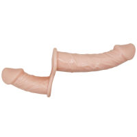 Testszínű kétoldalas vibrációs strap-on két pénisszel 10 cm + 18 cm - 70636320 - 7