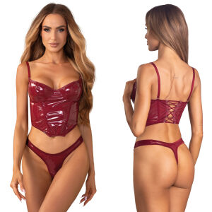 Obsessive Redya bordó fehérnemű szett: fűző + tanga - 74948775