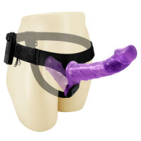 Lila kétoldalas strap-on vibrációval, két pénisz 10 cm + 18 cm - 77970723 - 3