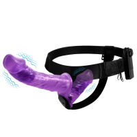 Lila kétoldalas strap-on vibrációval, két pénisz 10 cm + 18 cm - 77970723 - 4