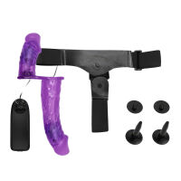 Lila kétoldalas strap-on vibrációval, két pénisz 10 cm + 18 cm - 77970723 - 5