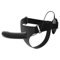 Fekete strap-on hám rezgő dildóval 16 cm + távirányító - 70043295 - 5
