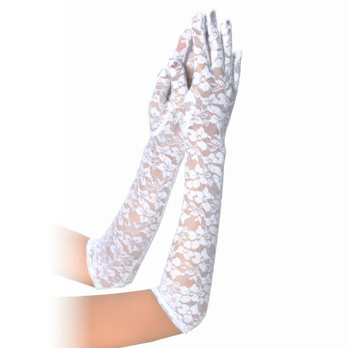 Csipkés fehér kesztyű virágmintával 41 cm - 71412880