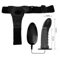 Fekete vibráló strap-on műpénisz pegginghez + távirányító - 74011327 - 4