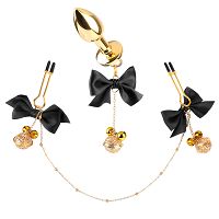 Anális dugó készlet + mellcsipeszek fekete szalagokkal - 77956562 - 2