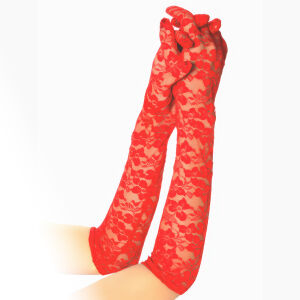 Virágmintás csipkés piros kesztyű 41 cm - 78085921
