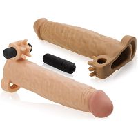 Pénisz hosszabbító +5cm rezgéssel és masszírozó kidudorodásokkal 72884604 - 7
