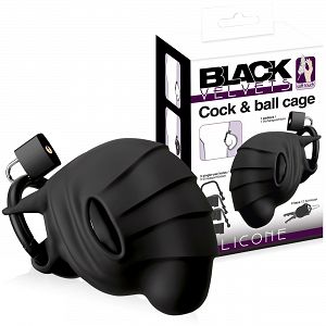 Fekete szilikon pénisz- és hereketrec BDSM erényöv - 70831811