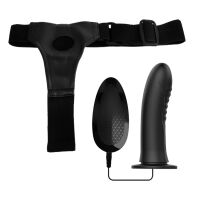 Fekete pántos strap-on vibráló 18,5 cm-es pénisszel pegging - 78192200 - 4