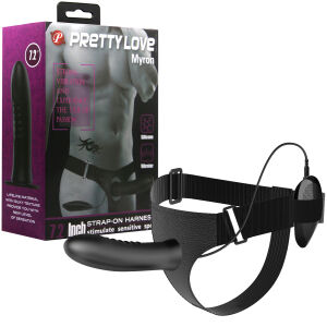 Fekete pántos strap-on vibráló 18,5 cm-es pénisszel pegging - 78192200