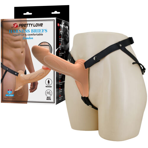 Strap-on hám testszínű pénisznövelő hüvellyel - 74696456